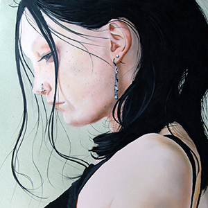 oil painting of teenage girl with black hair