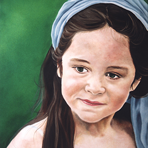 oil painting of girl with scarf in her hair